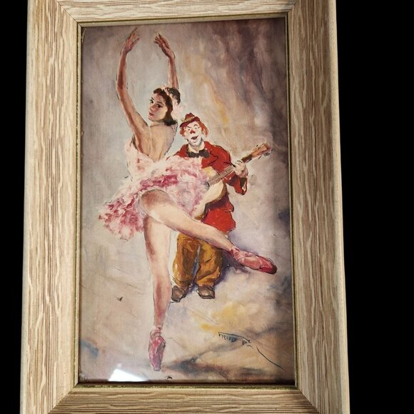 Pal Fried MCM Art Ballerina & Clown 2 Piece Gallery Framed Hungarian Artist - Picture 3 of 8